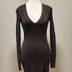 bcbgmaxazria woman's |bodycon| gold glitter |dress